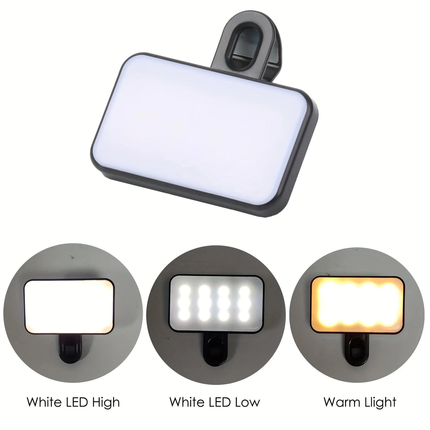 Portable Mini Selfie Fill Light Rechargeable 3 Modes Adjustable Brightness Clip on for Mobile Phone Make up Computer Fill Light