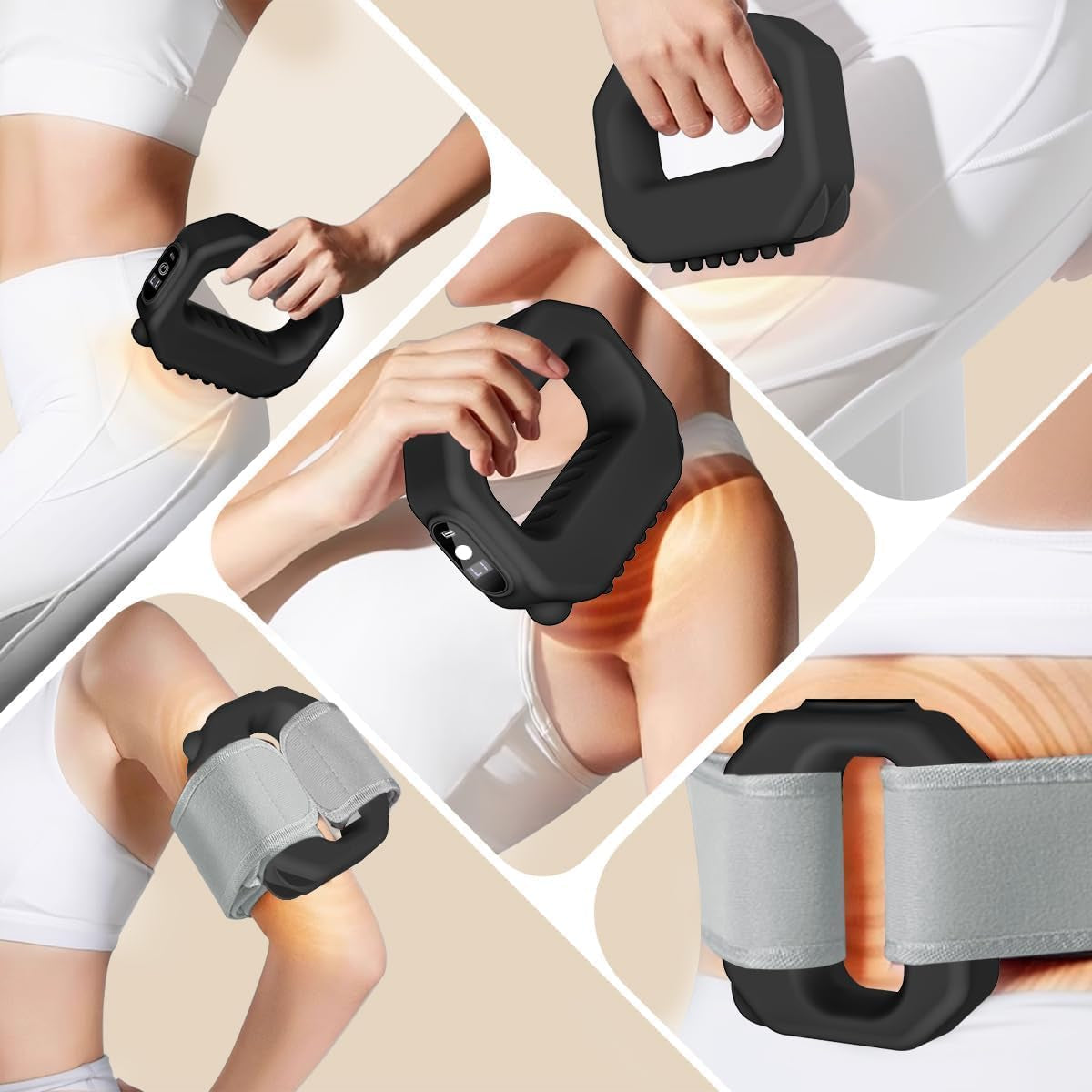 Compact Fitness Ring for Home Gym Use, Ab Machine USB Rechargeable Gear for Abdomen/Arm/Leg, Multifunctional Full-Body Fascia Ring R10, Lightweight, 6 Intensity Levels with Massager Function